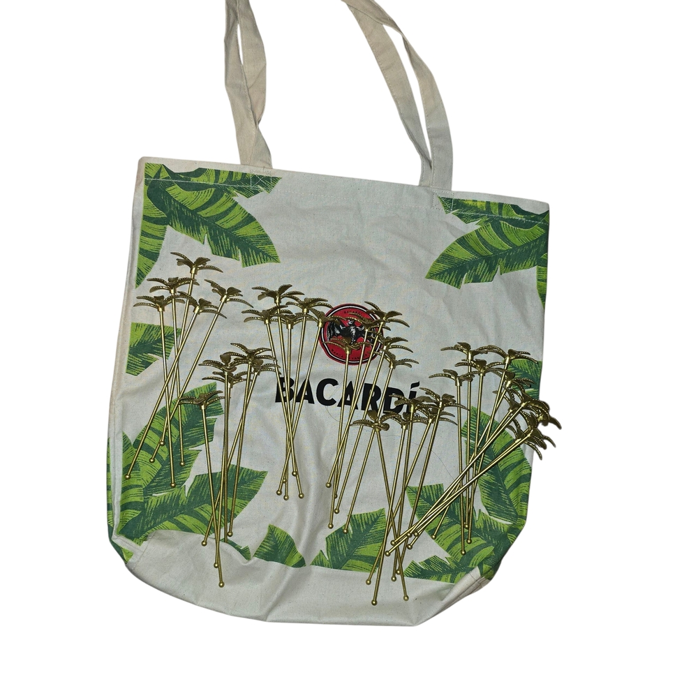 Bacardi Cocktail Palm Tree Metal Stirrers (35 Count) & Tote